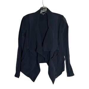 Splendid Chambray Denim Drapey Open Front Jacket - XS, Navy Blue, Lagenlook